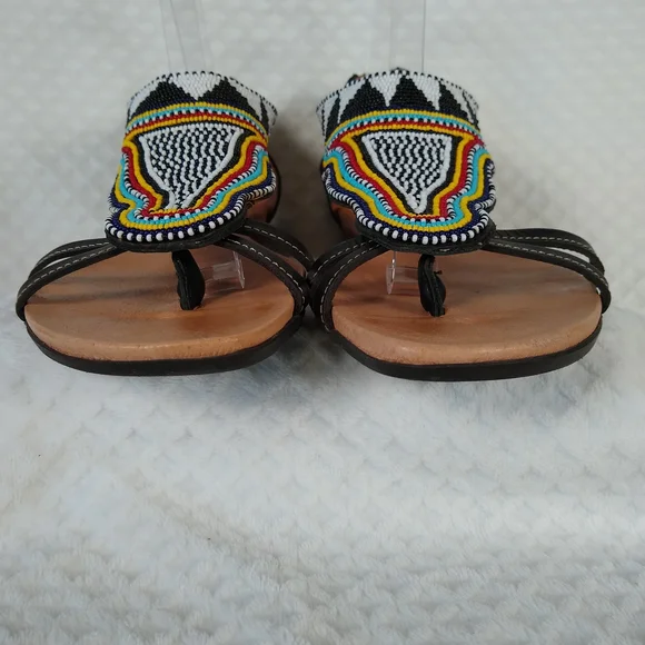 PIKOLINOS Spain Black Leather Sandals with Intricate Beadwork Sz 39